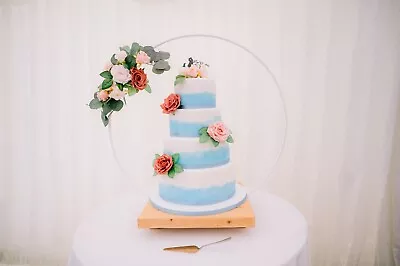 70cm Wedding Cake Stand Flower Hoop Wedding Party Decor White Hoop Wooden Base • £75