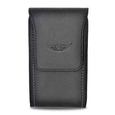 Black Leather Vertical Phone Holder Skin Cover Case Pouch Belt Clip -UNIVERSAL M • $8.35