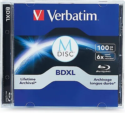 M DISC VERBATIM BDXL 100GB 6X TRIPLE LAYER Branded Logo JEWEL CASE - 1 Pack • $18.90
