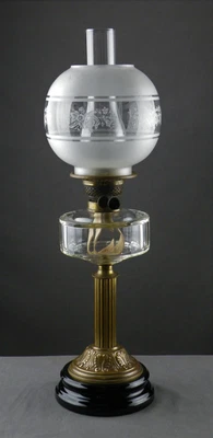 £135 • Buy Victorian Cut Glass Paraffin Kerosene Table Oil Lamp Duplex Burner Etched Shade