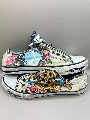 Ed Hardy Slip On Laceless Sneakers Shoes Skull Low Tops Y2K Women’s Size 8 • $27.25