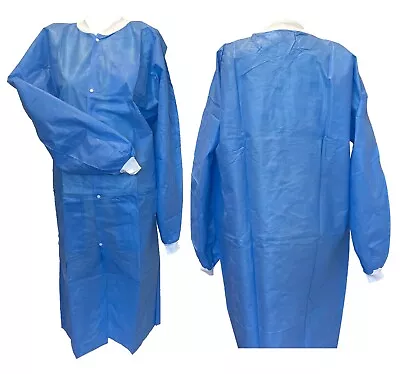 Medical Disposable Lab Coat Gown Knee Length SMS With 3 Pocket Blue 30 Pieces • $75.89