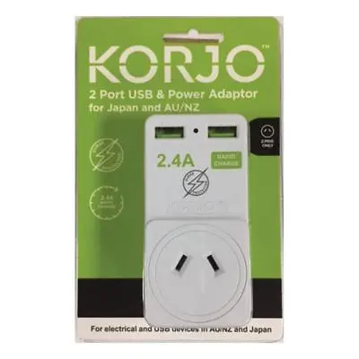 $38.95 • Buy Korjo 2 Port USB Travel Adaptor For Japan From Australia New Zealand