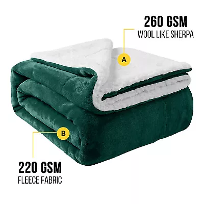 Reversible Green Sherpa Fleece Throw Twin Queen Size Mink Sofa Bed Couch Blanket • $15.29