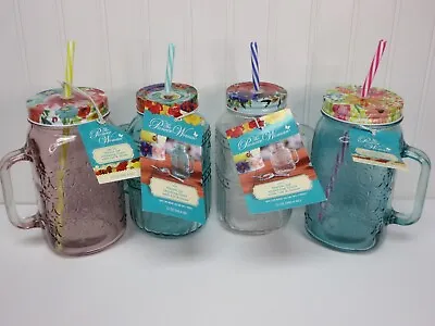 Pioneer Woman Mason Jar Drinking Glass W Lid & Straw Teal Pink Clear Jug *U Pick • $9.99