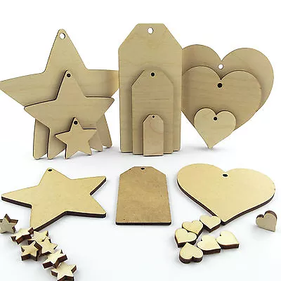 Wooden & MDF Hearts Stars And Luggage Tags. Craft Shapes Blanks And Cut Outs • £21.22