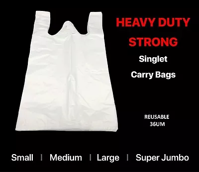 Reusable 36um Plastic Singlet Carry Bags Heavy Duty White Grocery Shopping • $15.70