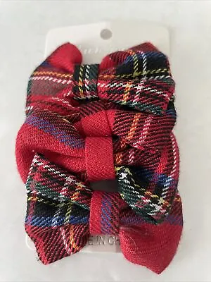 Tartan Hair Clip Bows Pack Of Four - New Still On Packet • £3.99