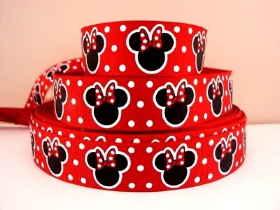 2 Metre Red Minnie Mouse Ribbon Size 7/8 Headbands Hair Bows Birthday Cake Craft • £1.59