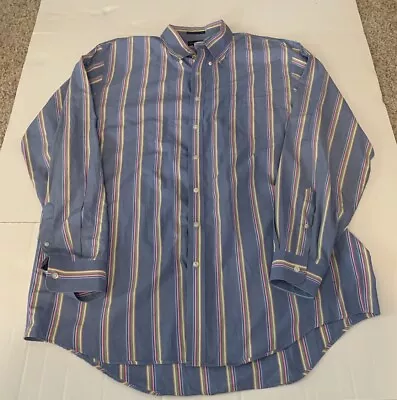 Lands’ End Button Up Shirt Mens 17.5 (36-37) Multicolor Long Sleeve Shirt • $17