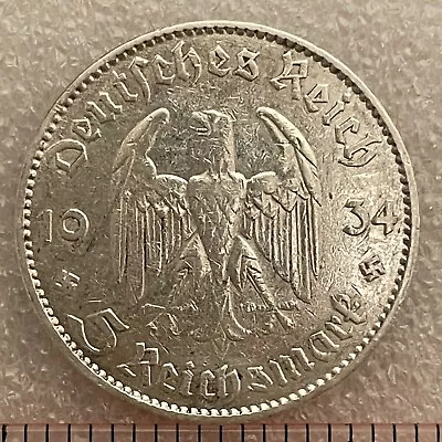 1934 J GERMANY (THIRD REICH)  Silver 5 MARK Coin  Potsdam Garrison Church  • $32.99