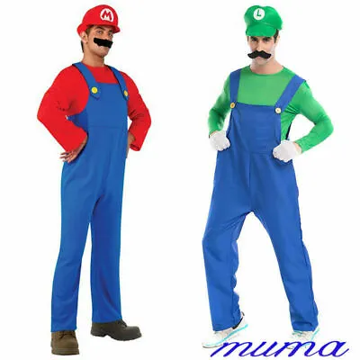 New Adult Super Mario And Luigi Bros Mens Fancy Dress Costume Plumber • £9.69