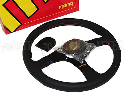 MOMO Steering Wheel Tuner (350mm / Leather / Black Spoke / Red Stitch) • $206.88