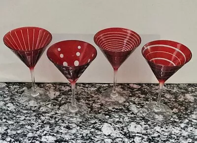 Vintage Mikasa Ruby Cheers Collection Martini Glasses Set Of 4 Assorted Patterns • $34.95