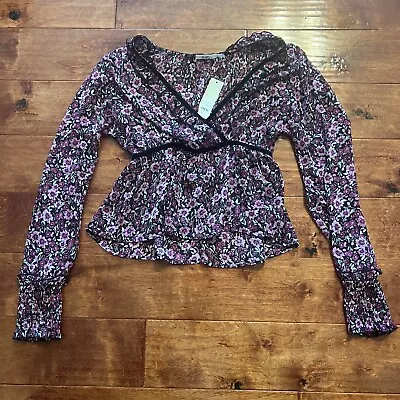 Francesca's Miami Top NWT $38 Sz Small Floral Long Sleeve Boutique Fast Ship • $34.95