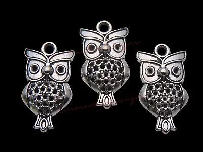 10 Pcs - 26mm Tibetan Silver Owl Charms Pendants Jewellery Nature Wisdom J257 • £2.49