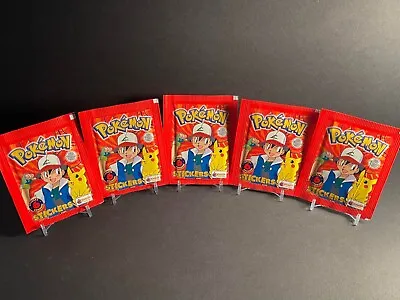 $10 • Buy 5 PACKS 30 STICKERS Vintage 1999 Pokemon Topps Merlin Stickers BOX FRESH MINT