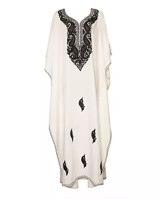 Kaftan Dress (White With Black Flowers) • $129