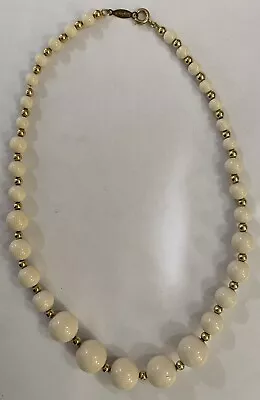 Napier Faux Ivory Wood Grain Graduated Lucite Bead Necklace Vintage 16” Long • $28