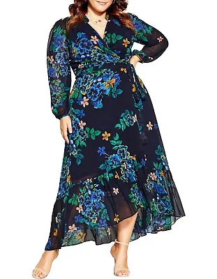 CITY CHIC Midnight Pansy Maxi Dress Black Plus Size Small/16 NWT [RRP $139.95] • $55