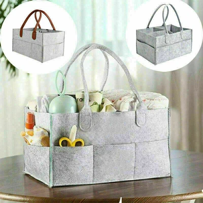 £5.49 • Buy Grey Felt Baby Diaper Caddy Nursery Storage Wipes Bag Nappy Organizer Container