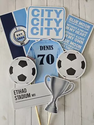 FOOTBALL Cake Topper Set MANCHESTER CITY FC INSPIRED Set Of 8 Birthday Toppers  • £4.99