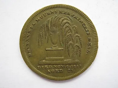 £20 • Buy 1817 Death Of Princess Charlotte Memorial Medal Brass 25.5mm GVF