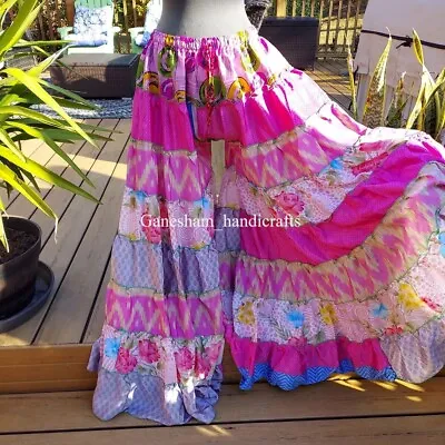 1 Pcs OF Indian Vintage Sari Printed Boho Gypsy Wide-Leg Palazzo Pants Trousers • $26.42