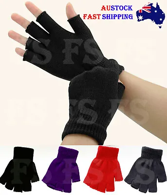 Winter Fingerless Gloves Open Finger Black Soft Warm Knitted Glove Unisex *AUS* • $5.35