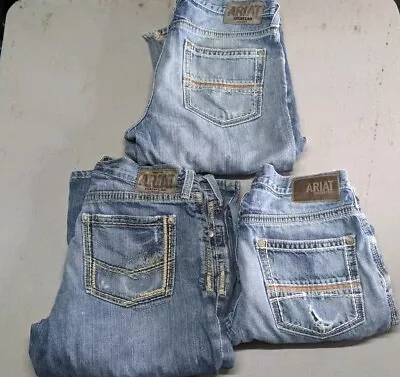 Lot Of 3-Ariat Jeans Mens 32x36 Blue Denim Rebar M4 Relaxed Boot Work Distressed • $22