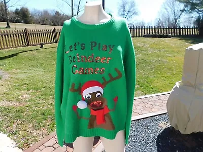 $5.99 • Buy Ugly Christmas Sweater Let's Play Reindeer Games Size XL