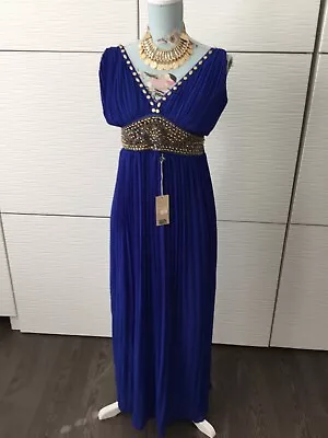 Special Occasion Style Egyptian Royal Blue Maxi Evening /Party Dress Size 12 • £35