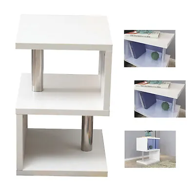 Modern Tea Table S-Shaped 3 Tiers Coffee End Table High Gloss W/ LED Light White • $59