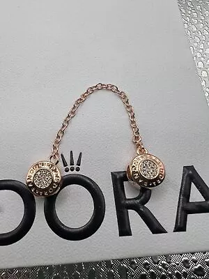 Authentic PANDORA LOGO Rose GOLD Plated/Clear Zirconia SAFETY CHAIN • £4.95