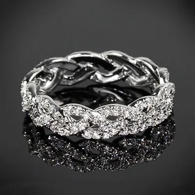  Romantic 925 Silver Ring Cubic Zircon Wedding Engagement Party Jewelry Sz 6-10 • £4.35