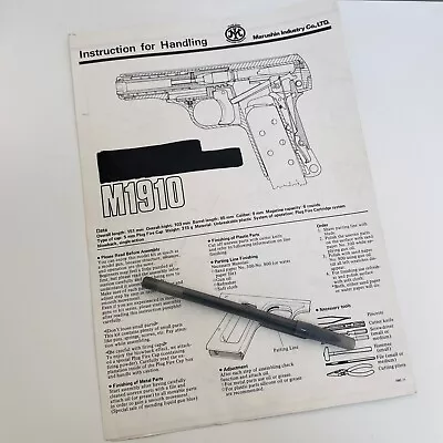 Marushin Industry Airsoft Gun M1910 ORIGINAL Factory Manual • $12.99