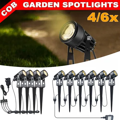 4/6 Pack Garden Spotlight COB LED Outdoor Spike Lights Path Yard Landscape Lamp • £8.99