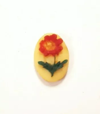 12 Vintage Hong Kong Red Yellow Daisy Flower 14x10mm. Oval Cabochon Cameo 104P • $3.37