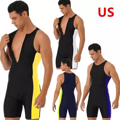 US Men One Piece Sleeveless Swimsuit Bathing Suit Swimwear Gym Workout Jumpsuits • $6.29