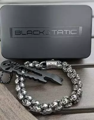 Blackstatic Men's Stainless Steel Skull Link Bracelet MultiTool & Metal Gift Box • $31.99