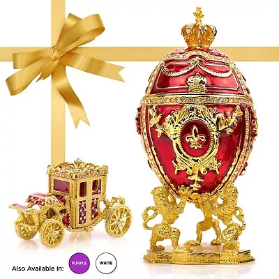 Russian Imperial Red Faberge Egg Replica : Extra Large 6.6  + Carriage By Vtry • $69.95