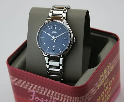 New Authentic Fossil Ashtyn Silver Navy Blue Dial Women's Bq3741 Watch • $64.99