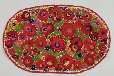 Vintage Hungarian Beautiful Color Matyo Hand Embroidered Table Cover Mat 46x30cm • $107.35