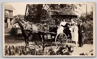 RPPC Dapper Man Lovely Girls Horse Drawn Surrey Carriage Real Photo Postcard S30 • $12.95