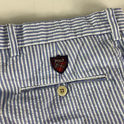 Vintage Polo Ralph Lauren Shorts Adult 36” Seersucker Blue Chino Striped Men’s • $17.85