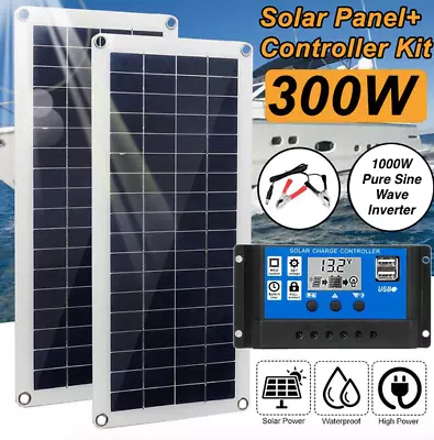 300W Solar Panel Power Kit 12V/24V Battery +30A Controller +1000W Power Inverter • £99.99