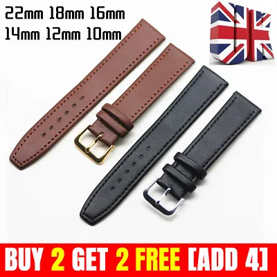 £4.99 • Buy Mens Women Black Genuine Leather Watch Strap Band 10-22mm Replacement Hot