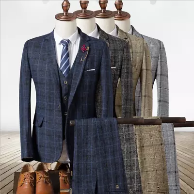 Mens Casual Sets Suit Sets Lattice Slim Fit Business Wedding Blazer Outfits • £35.70