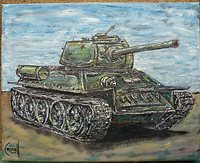 1941 SOVIET T34 TANK Military NEW Original 8x10 Canvas Painting Signed Crowell $ • $135