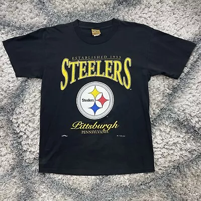 Vintage Pittsburgh Steelers T-Shirt Nutmeg Mills NFL Black 1995 Men’s Size Large • $18.99